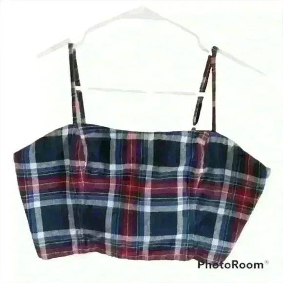 Wild Fable red, white, & navy blue plaid crop top sz L - Picture 1 of 4